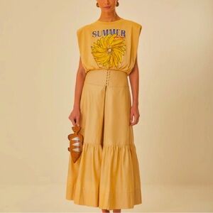 Farm Rio Skirt NWT Khaki Topstitching Yoke Organic Cotton Maxi Skirt. Size XL‎